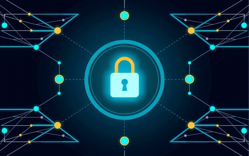 Digital privacy concept with padlock and network lines